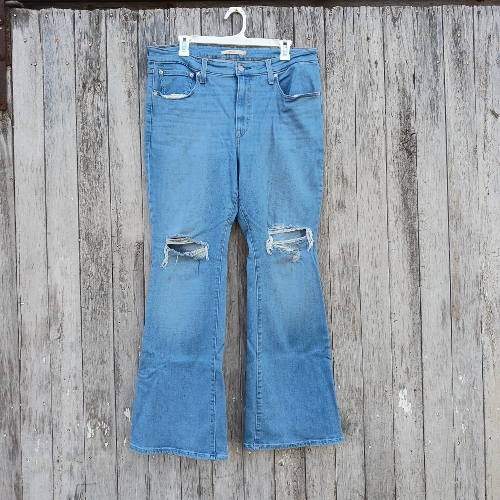 Levis 726 Jeans‎ Women Size 33 Flared Bell Bottoms Stretch Blue Denim Distressed